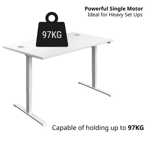 Weight Tolerance - Electro Elevate Electric Single Motor Height Adjustable Sit Stand Office Desk W1400xD800 White Top White Frame 5 Year Warranty